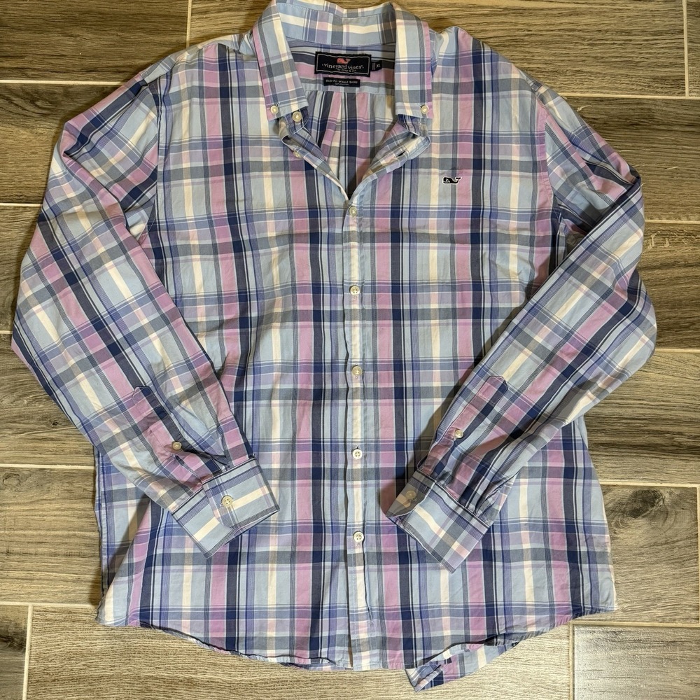 Vineyard Vines Men's Slim Fit Long-Sleeved‎ Button-Down Whale Shirt Size XL Logo